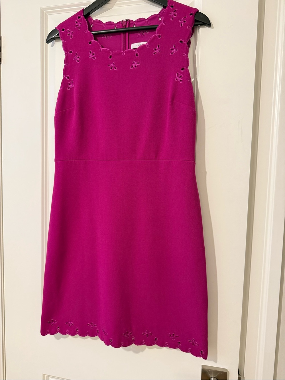 Diane Von Furstenberg Magenta Eyelet-Trim Sleeveless Mini Dress